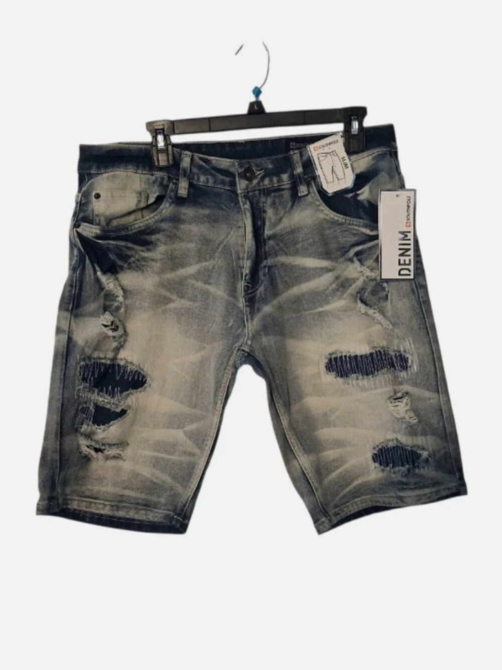 Southpole Denim Shorts Sz 32 Active Flex slim 4 way stretch Distressed LT Blue